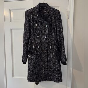 Women’s Tweed Winter Dress Coat – Black & White Herringbone
